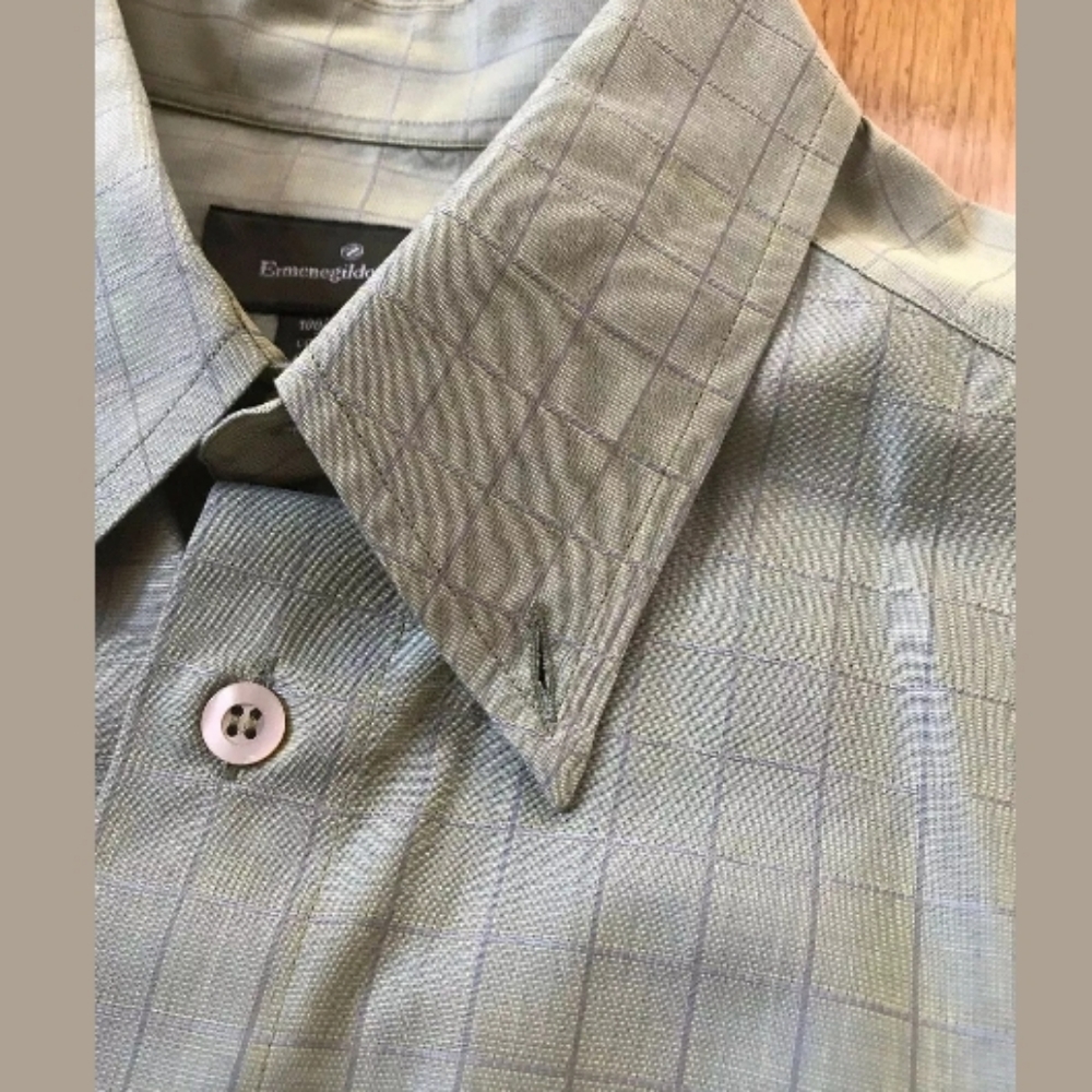 ERMENEGILDO ZEGNA Sz M Sage Green Shirt From Italy